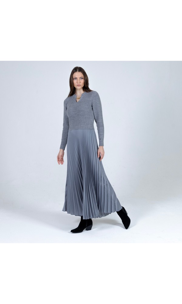 Medium gray knitted-pleated dress - 1