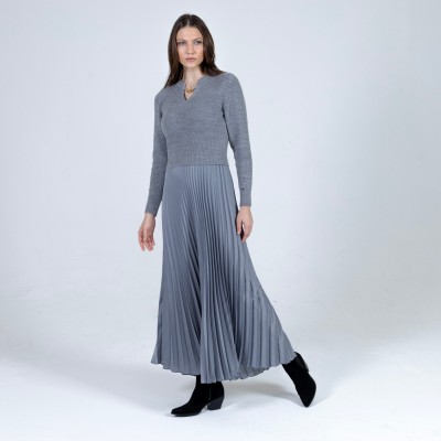 Medium gray knitted-pleated dress - 1