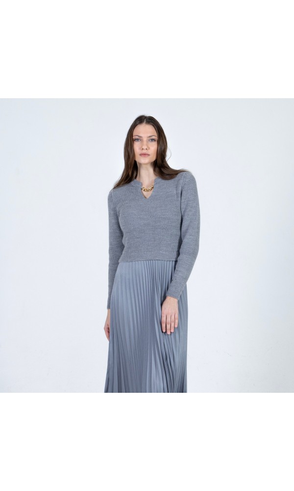 Medium gray knitted-pleated dress - 2