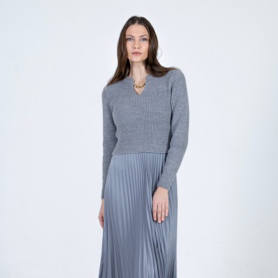 Medium gray knitted-pleated dress - 2