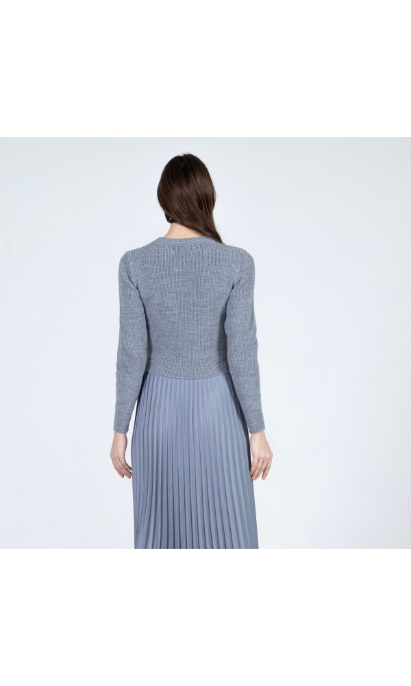 Medium gray knitted-pleated dress - 3