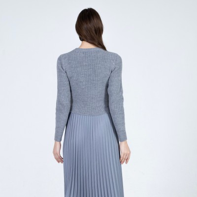 Medium gray knitted-pleated dress - 3