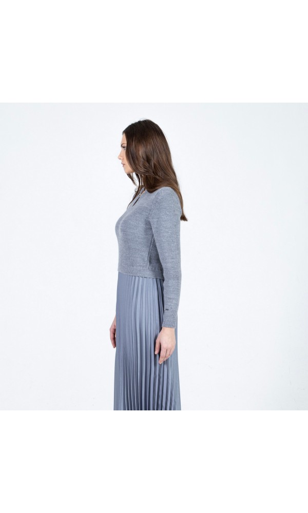 Medium gray knitted-pleated dress - 4