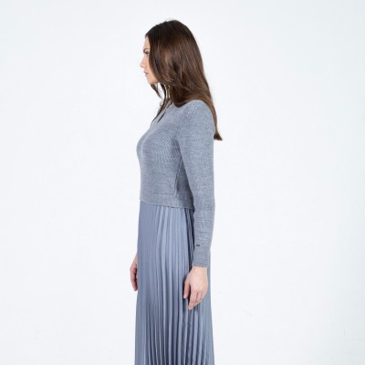 Medium gray knitted-pleated dress - 4