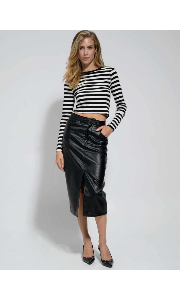 High-waisted eco leather skirt - 3