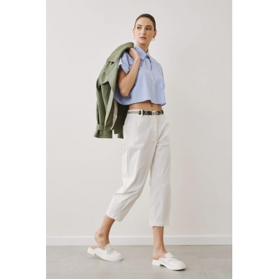 Πουκάμισο ριγέ crop με patch κεντημένο κερασάκι Figaro Fashion - 2
