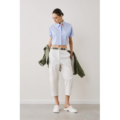 Πουκάμισο ριγέ crop με patch κεντημένο κερασάκι Figaro Fashion - 3