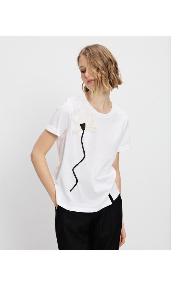 Μπλούζα T-shirt με λουλούδι - 2