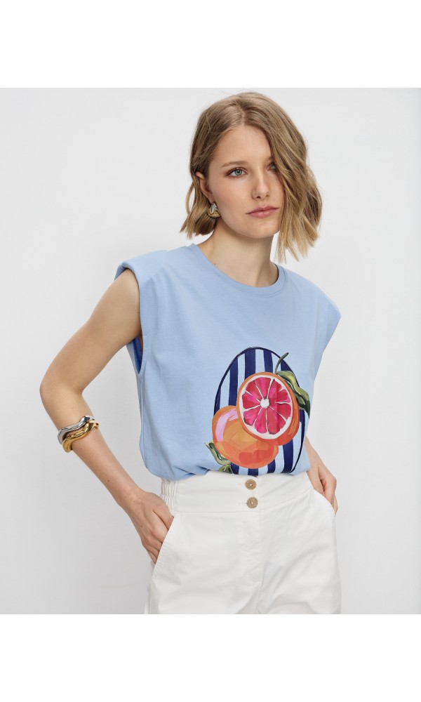 Μπλούζα T-shirt cotton με βάτες και στάμπα - 1