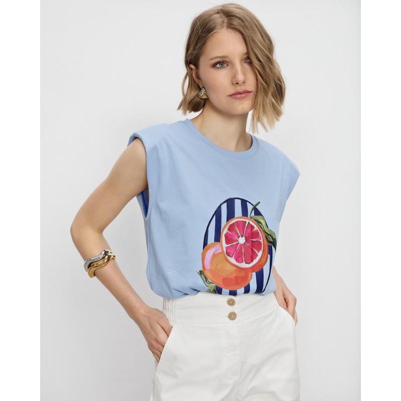 Μπλούζα T-shirt cotton με βάτες και στάμπα - 1