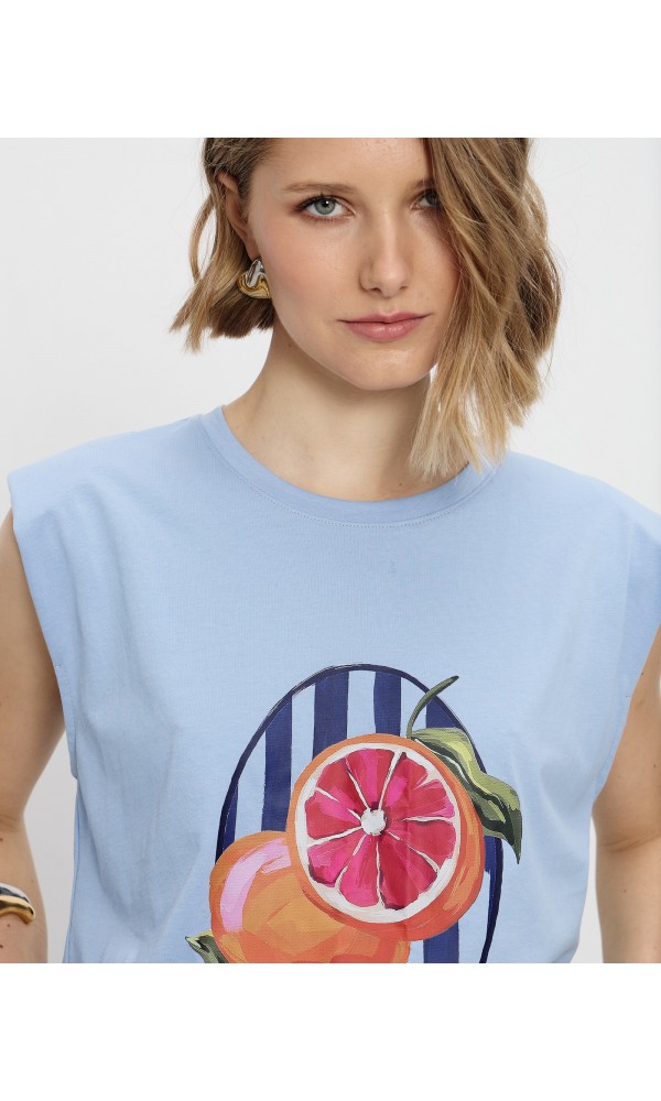 Μπλούζα T-shirt cotton με βάτες και στάμπα - 2