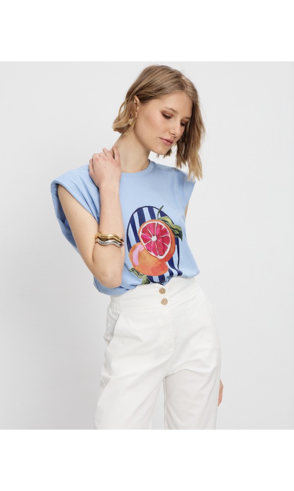 Μπλούζα T-shirt cotton με βάτες και στάμπα - 5