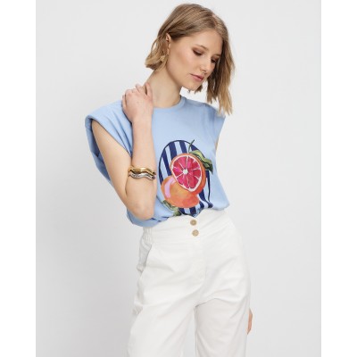 Μπλούζα T-shirt cotton με βάτες και στάμπα - 5