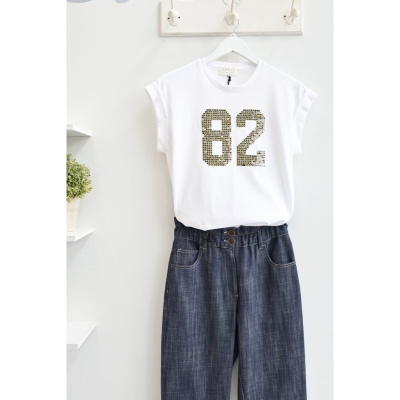 EIGHTY2 t-Shirt χρυσές παγιέτες “82” - 1