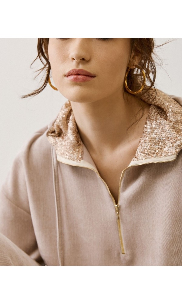 Φόρμα με Κουκούλα & Φαρδύ Παντελόνι – Μπεζ - 5