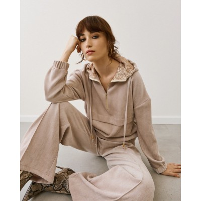 Φόρμα με Κουκούλα & Φαρδύ Παντελόνι – Μπεζ - 3