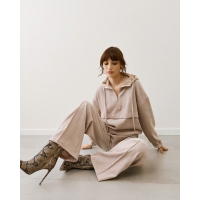 Φόρμα με Κουκούλα & Φαρδύ Παντελόνι – Μπεζ - 4