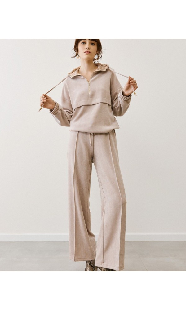 Φόρμα με Κουκούλα & Φαρδύ Παντελόνι – Μπεζ - 6