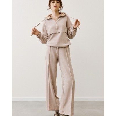 Φόρμα με Κουκούλα & Φαρδύ Παντελόνι – Μπεζ - 6