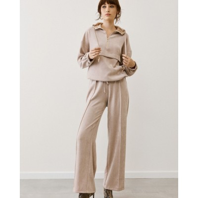 Φόρμα με Κουκούλα & Φαρδύ Παντελόνι – Μπεζ - 1