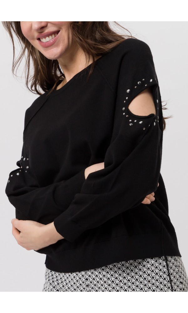 Πλεκτό πουλόβερ με λεπτομέρειες με κοψίματα - 1