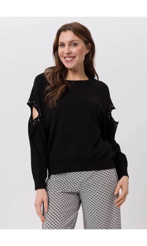 Πλεκτό πουλόβερ με λεπτομέρειες με κοψίματα - 4