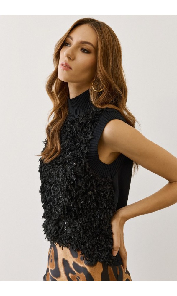 Figaro Μαύρο πλεκτό αμάνικο top με textured λεπτομέρειες - 1