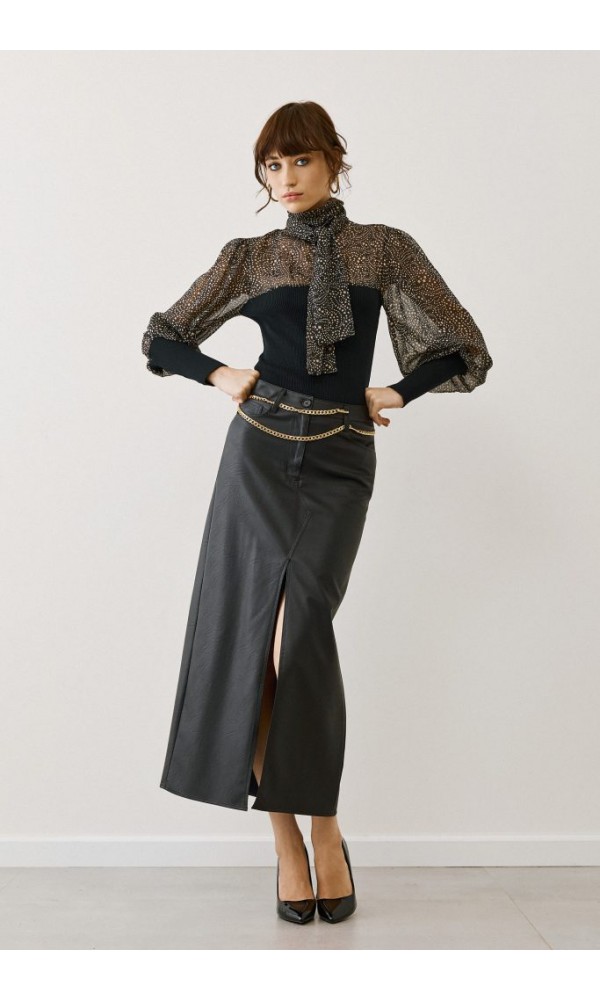 Figaro Μαύρη see-through μπλούζα με prints - 6