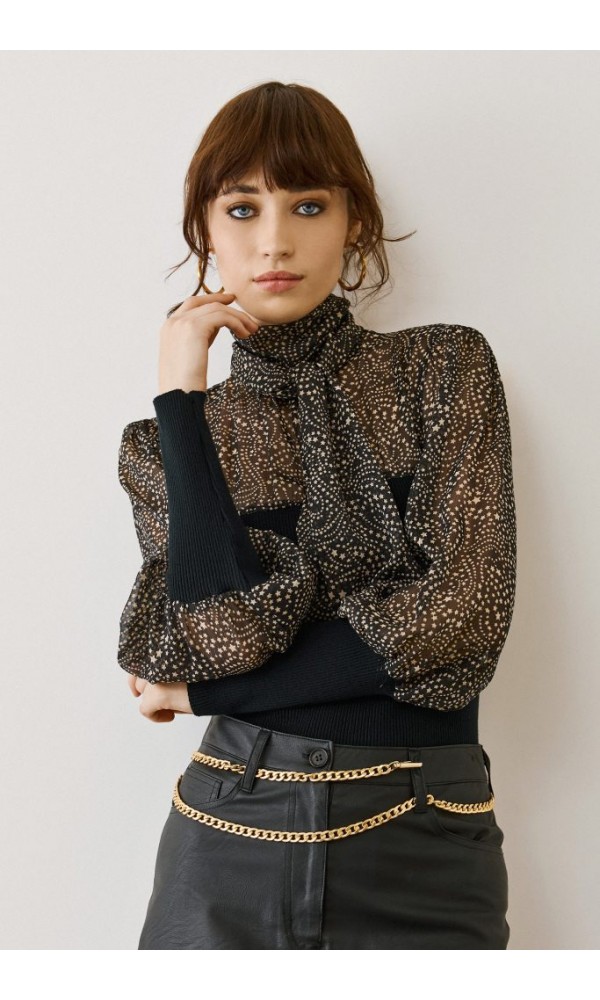 Figaro Μαύρη see-through μπλούζα με prints - 5