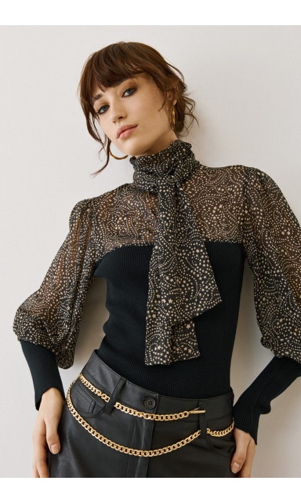 Figaro Μαύρη see-through μπλούζα με prints - 1