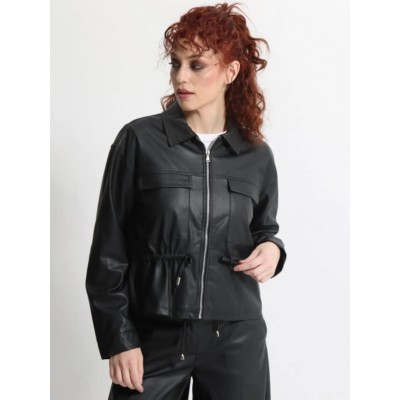 Γυναικείο Eco-Leather Σακάκι με Κορδόνι στη Μέση OPHELIA 8867 Μαύρο - 2