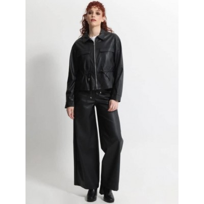 Γυναικείο Eco-Leather Σακάκι με Κορδόνι στη Μέση OPHELIA 8867 Μαύρο - 3