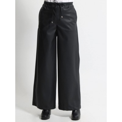 Wide Leg Παντελόνι Eco Leather με Λάστιχο στη Μέση 7767 Μαύρο - 1