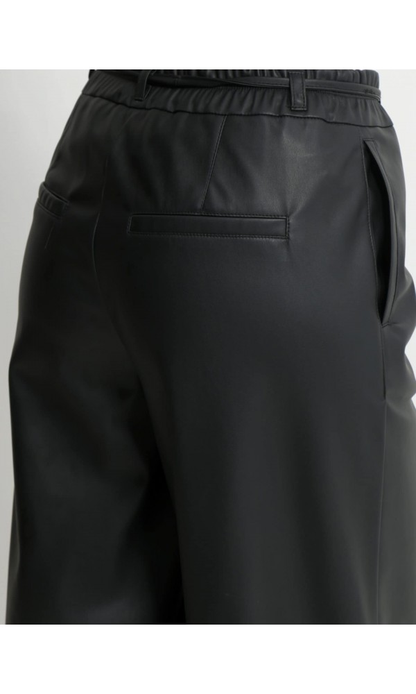 Wide Leg Παντελόνι Eco Leather με Λάστιχο στη Μέση 7767 Μαύρο - 2
