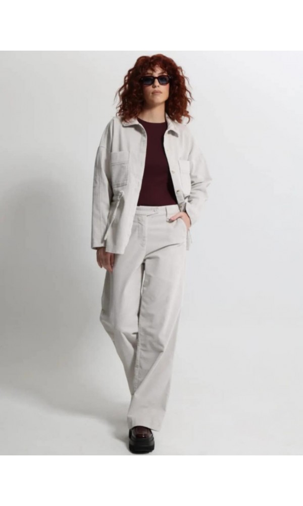 Κοτλέ Γυναικείο Παντελόνι Wide Leg MINDY 7712 Εκρού - 4