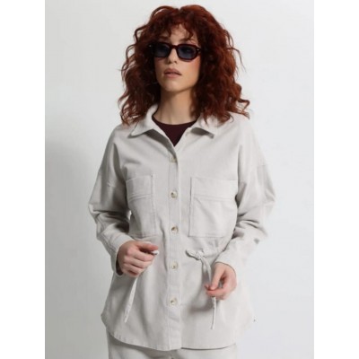 Γυναικείο Κοτλέ Πανωφόρι με Τσέπες και Κορδόνι στη Μέση MINDY 8712 Εκρού - 1