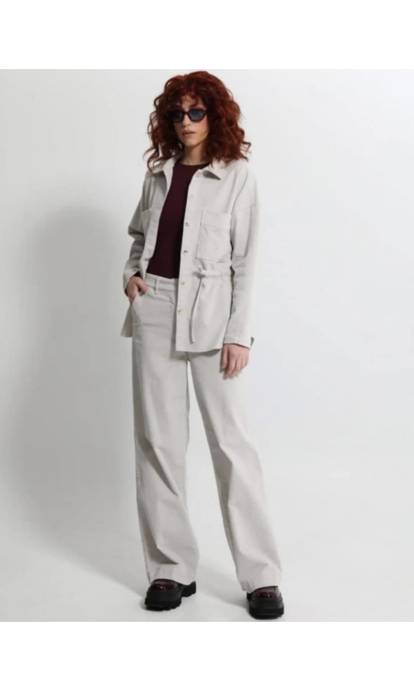 Γυναικείο Κοτλέ Πανωφόρι με Τσέπες και Κορδόνι στη Μέση MINDY 8712 Εκρού - 3