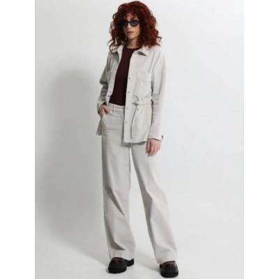 Γυναικείο Κοτλέ Πανωφόρι με Τσέπες και Κορδόνι στη Μέση MINDY 8712 Εκρού - 3