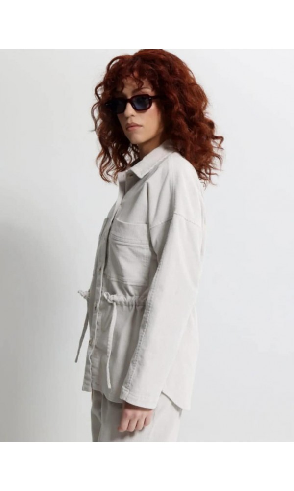 Γυναικείο Κοτλέ Πανωφόρι με Τσέπες και Κορδόνι στη Μέση MINDY 8712 Εκρού - 4