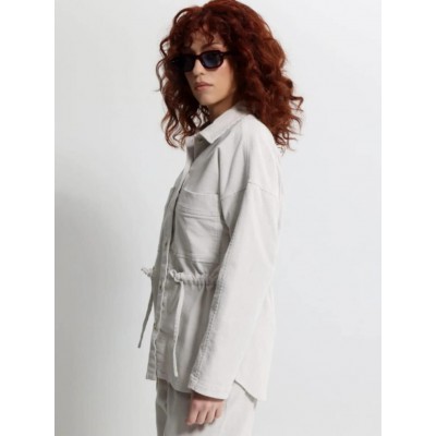 Γυναικείο Κοτλέ Πανωφόρι με Τσέπες και Κορδόνι στη Μέση MINDY 8712 Εκρού - 4