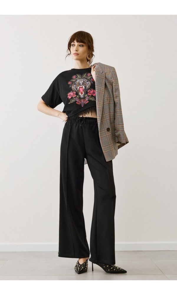 EIGHTY2 Wide leg υφασμάτινο παντελόνι ∞ Μαύρο - 1