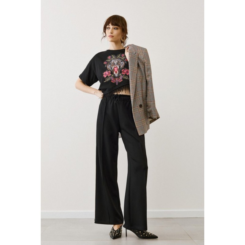 EIGHTY2 Wide leg υφασμάτινο παντελόνι ∞ Μαύρο - 1