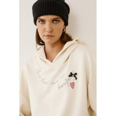 EIGHTY2 Κρεμ φούτερ με κουκούλα και κέντημα - 3
