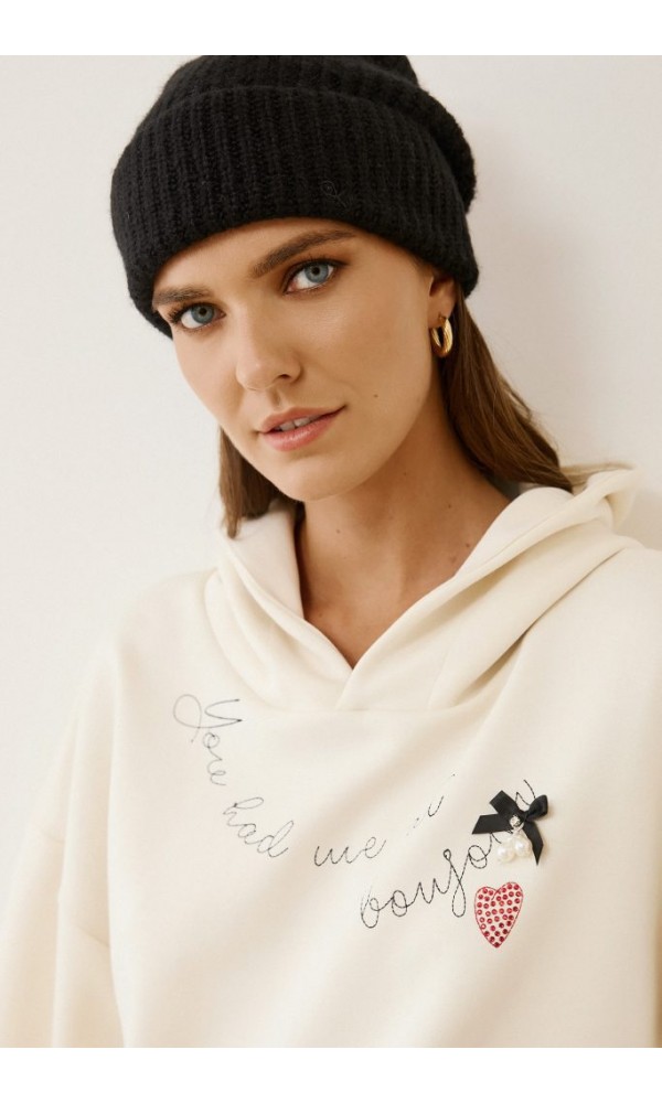 EIGHTY2 Κρεμ φούτερ με κουκούλα και κέντημα - 4