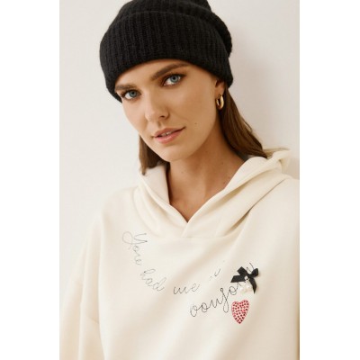 EIGHTY2 Κρεμ φούτερ με κουκούλα και κέντημα - 4
