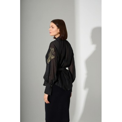 Πουκαμίσα μαύρη διαφάνεια με κεντητή λεπτομέρεια - 2