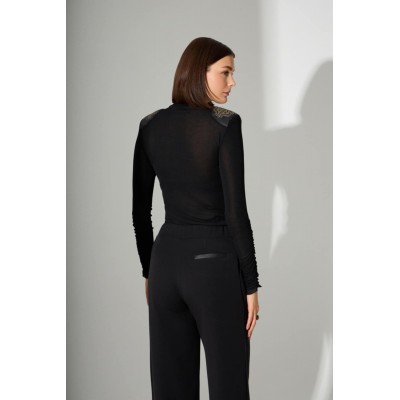 Μαύρο παντελόνι με δερμάτινη ζώνη και χρυσά μοτίβα - 3