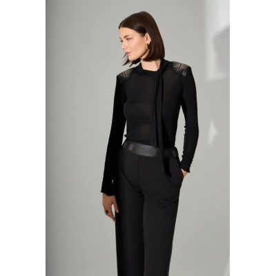 Μαύρο παντελόνι με δερμάτινη ζώνη και χρυσά μοτίβα - 5